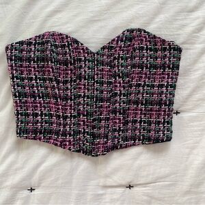 ZARA Womens Top Size XS Corset Cropped Tweed Top